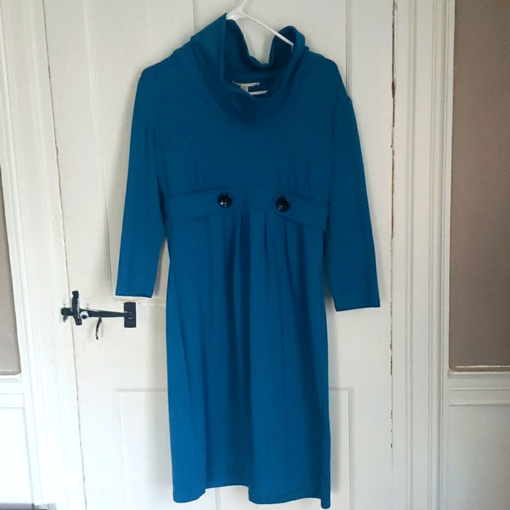 London Times Turquoise Teal Turtleneck Long Sleeve Dress - Size 10 - Modcloth